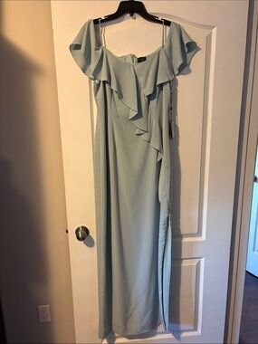 Off-Shoulder Ruffle Maxi Dress in Sage Green